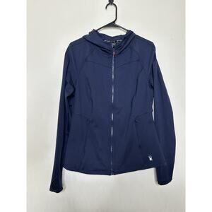 Spider Active Woman’s Large NWOT Zip Front Scuba Hoodie Navy Blue Stretch Fitted